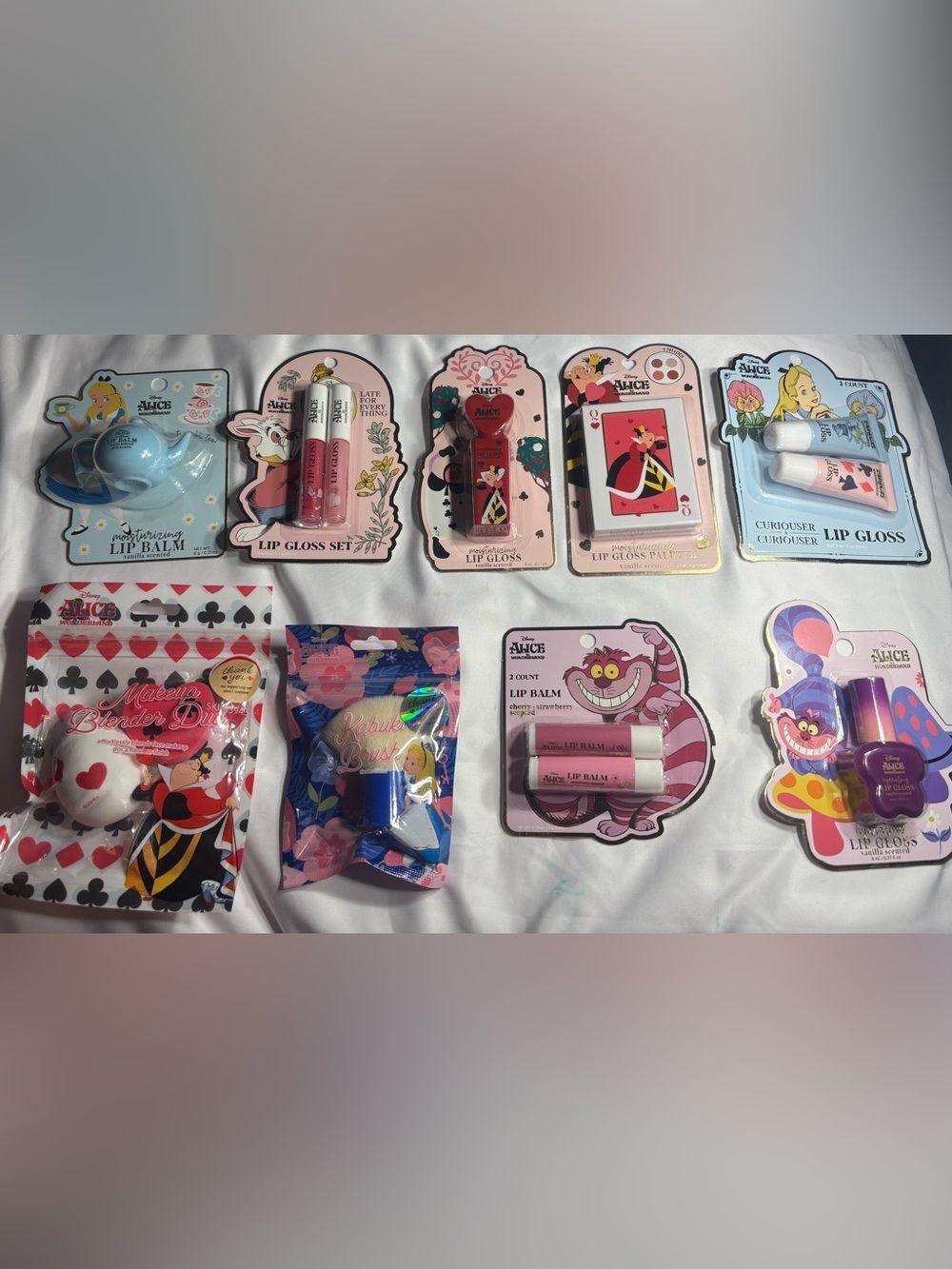 9 New Disney Alice in Wonderland Lip Gloss & Balm Set Bundle Pink